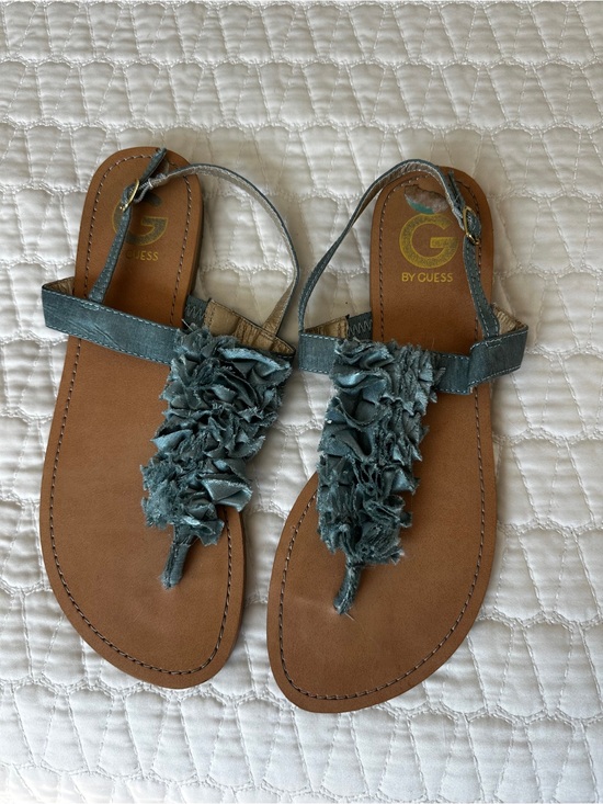 G by Guess Shoes - G by Guess Teal Ruffle T-Strap Sandals Teal/Turquoise size 8 worn once